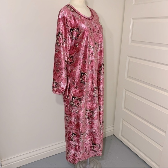 VINTAGE carroll reed pink velour paisley floral zippered lounge dress robe L/XL - Picture 5 of 13